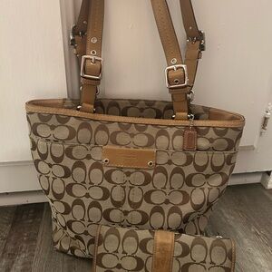 Coach Tan and Brown Signature Tote